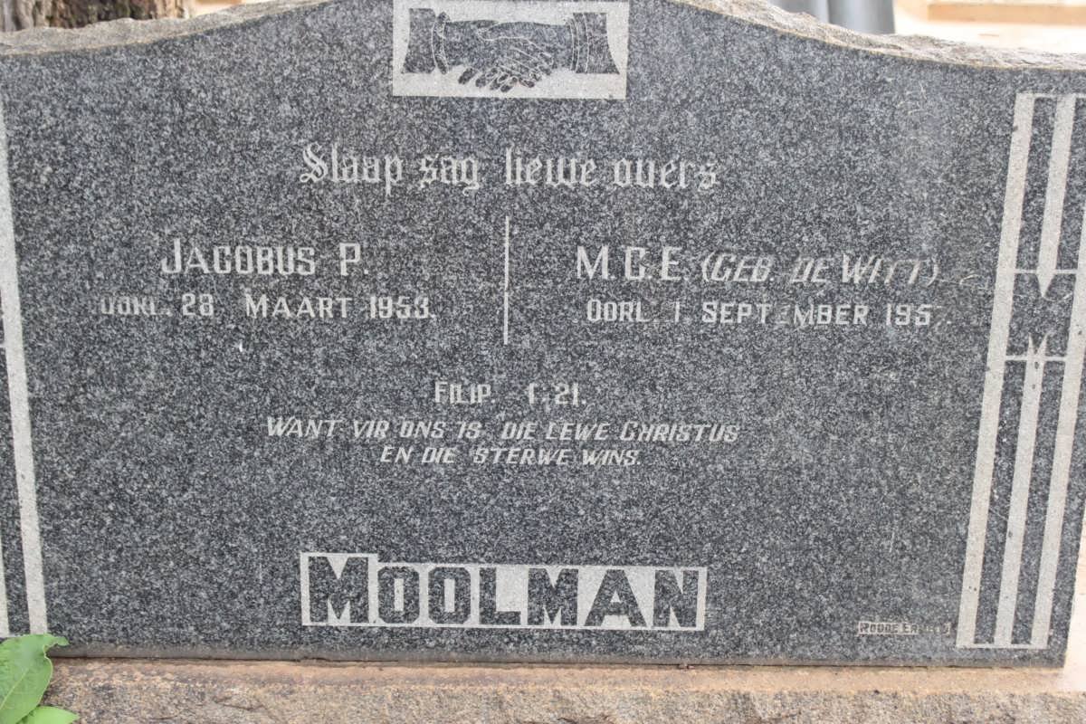 MOOLMAN Jacobus P -1953 &amp; M.C.E. DE WITT -1957