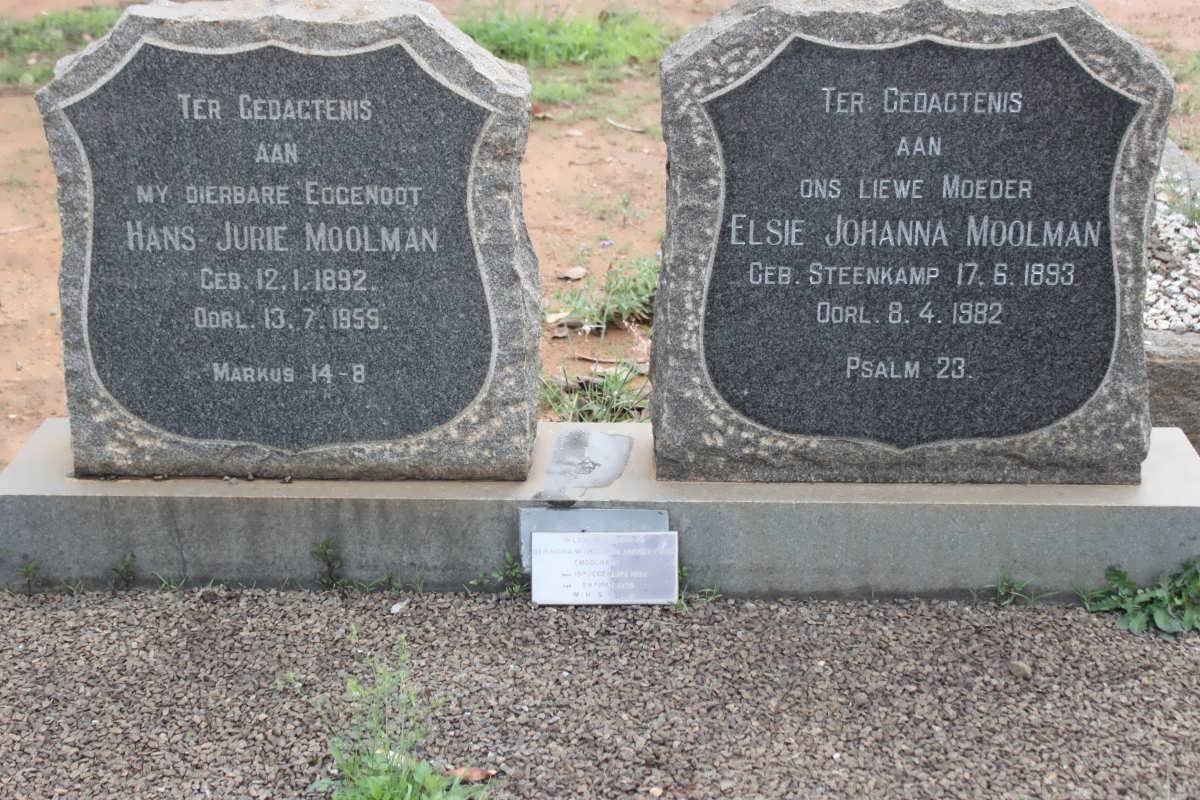 MOOLMAN Hans Jurie 1892-1955 &amp; Elsie Johanna STEENKAMP 1893-1982
