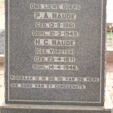 NAUDE Paul Albertus 1861-1949 &amp; Hendrina Carolina VORSTER 1871-1946