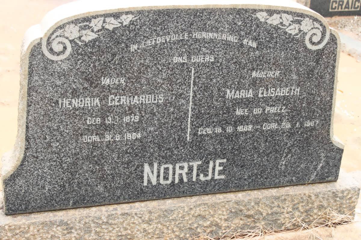 NORTJE Hendrik Gerhardus 1879-1964 &amp; Maria Elisabeth DU PREEZ 1889-1987