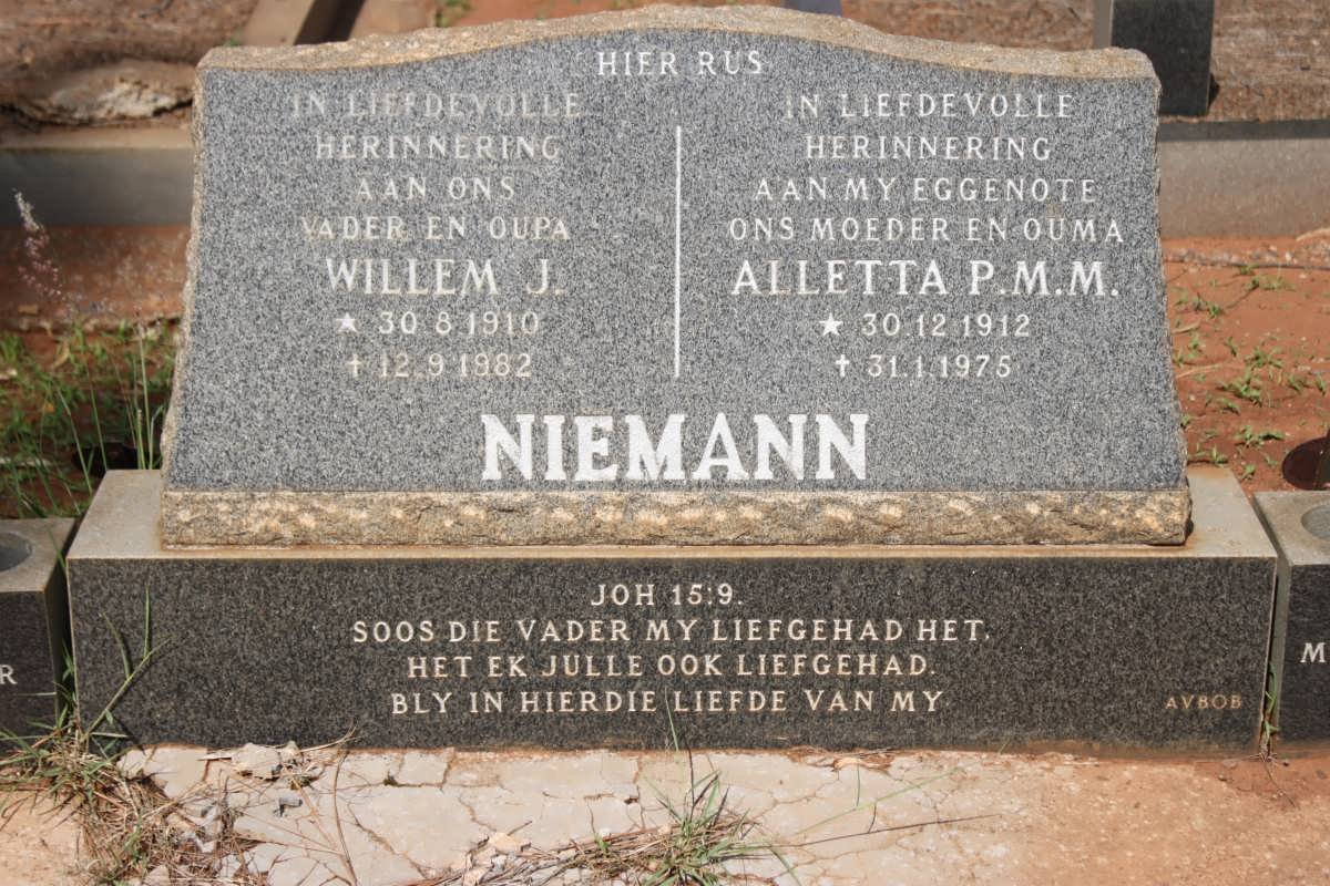 NIEMANN Willem J. 1910-1982 &amp; Alletta P.M.M. 1912-1975