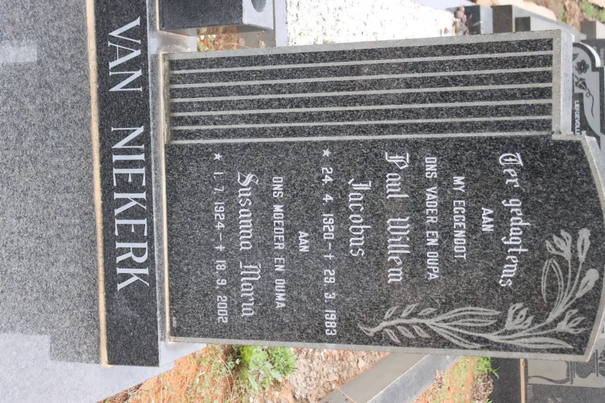 NIEKERK Paul Willem Jacobus, van 1920-1983 &amp; Susanna Maria 1924-2002