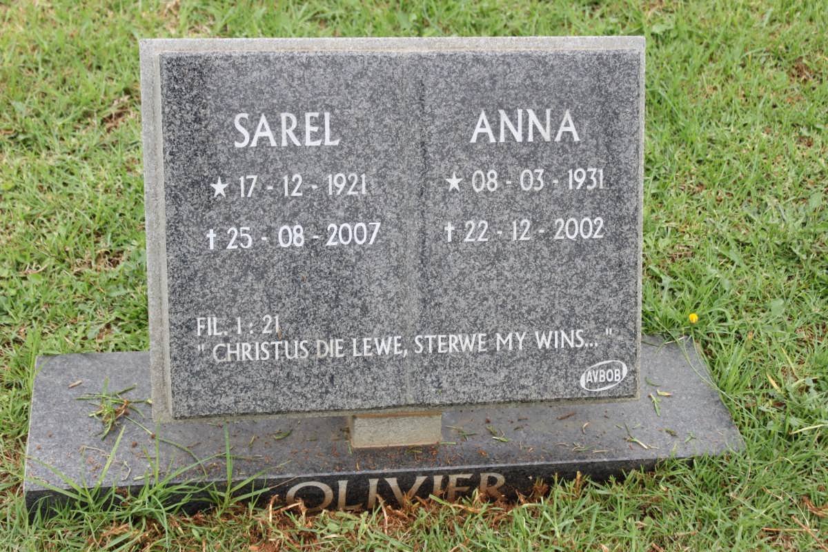 OLIVIER Sarel 1921-2007 &amp; Anna 1931-2002