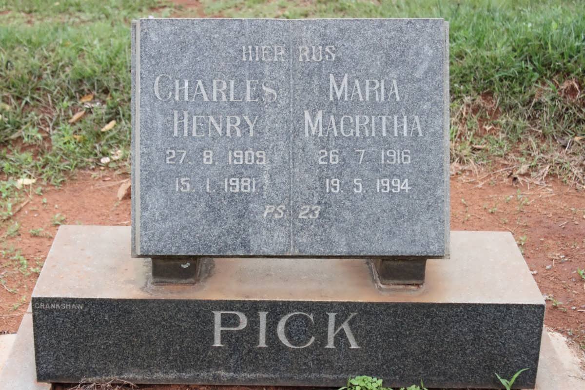 PICK Charles Henry 1909-1981 &amp; Maria Magritha 1916-1994