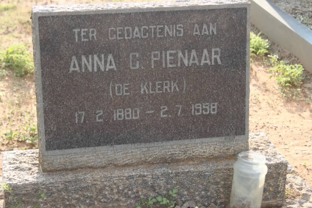 PIENAAR Anna C. nee DE KLERK 1880-1958