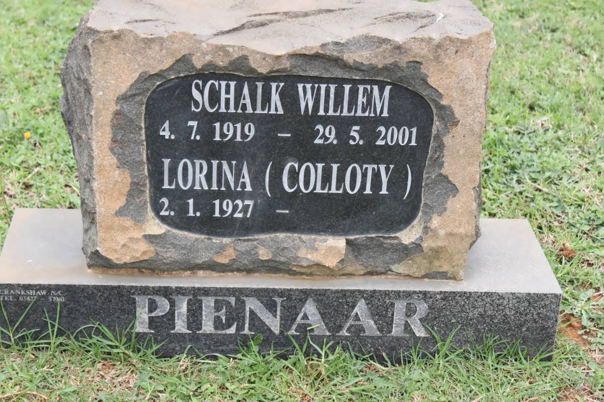 PIENAAR Schalk Willem 1919-2001 &amp; Lorina COLLOTY 1927-