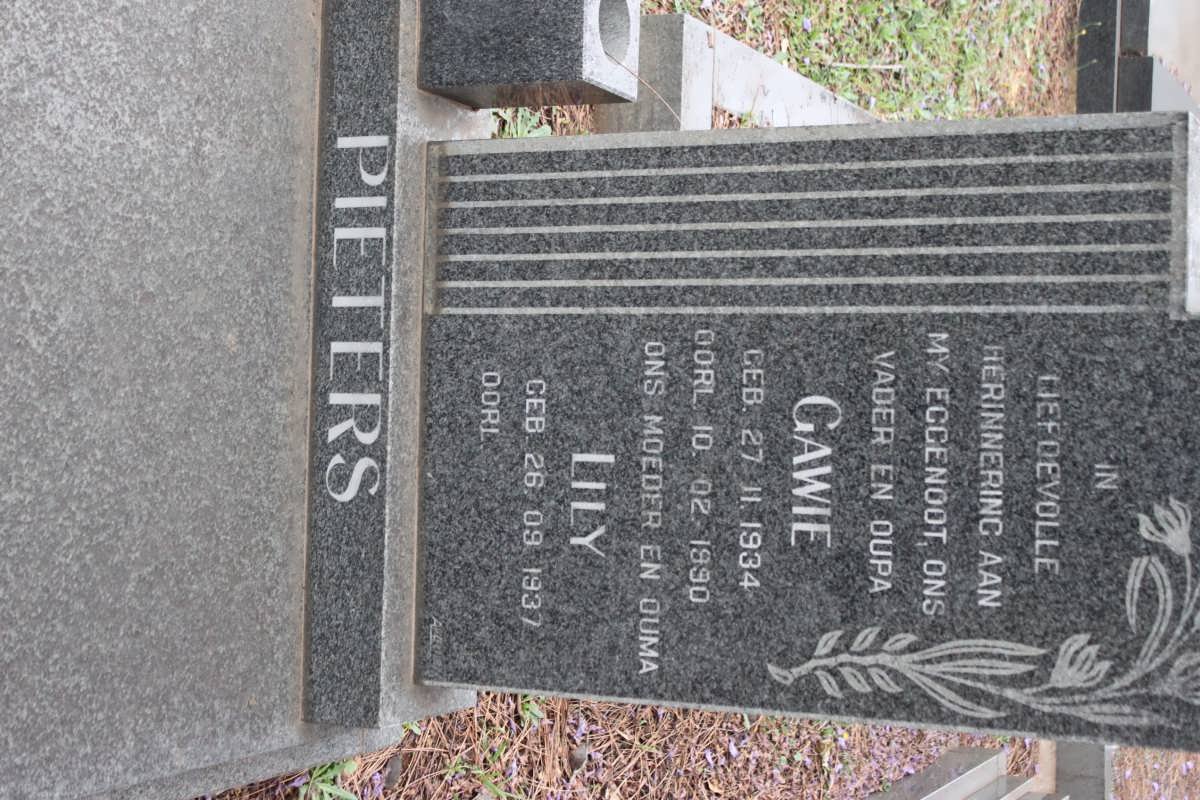 PIETERS Gawie 1934-1990 &amp; Lily 1937-