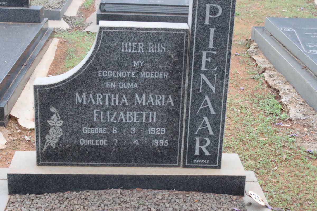 PIENAAR Martha Maria Elizabeth 1929-1985