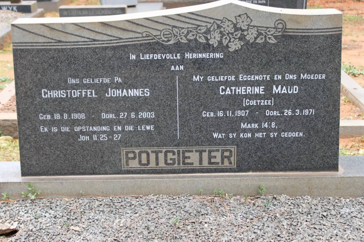 POTGIETER Christoffel Johannes 1908-2003 &amp; Catherine Maud COETZEE 1907-1971