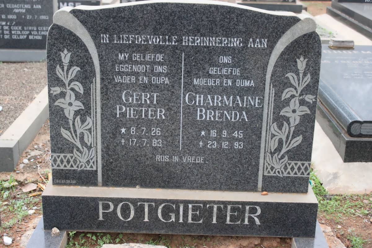 POTGIETER Gert Pieter 1926-1983 &amp; Charmaine Brenda 1945-1993