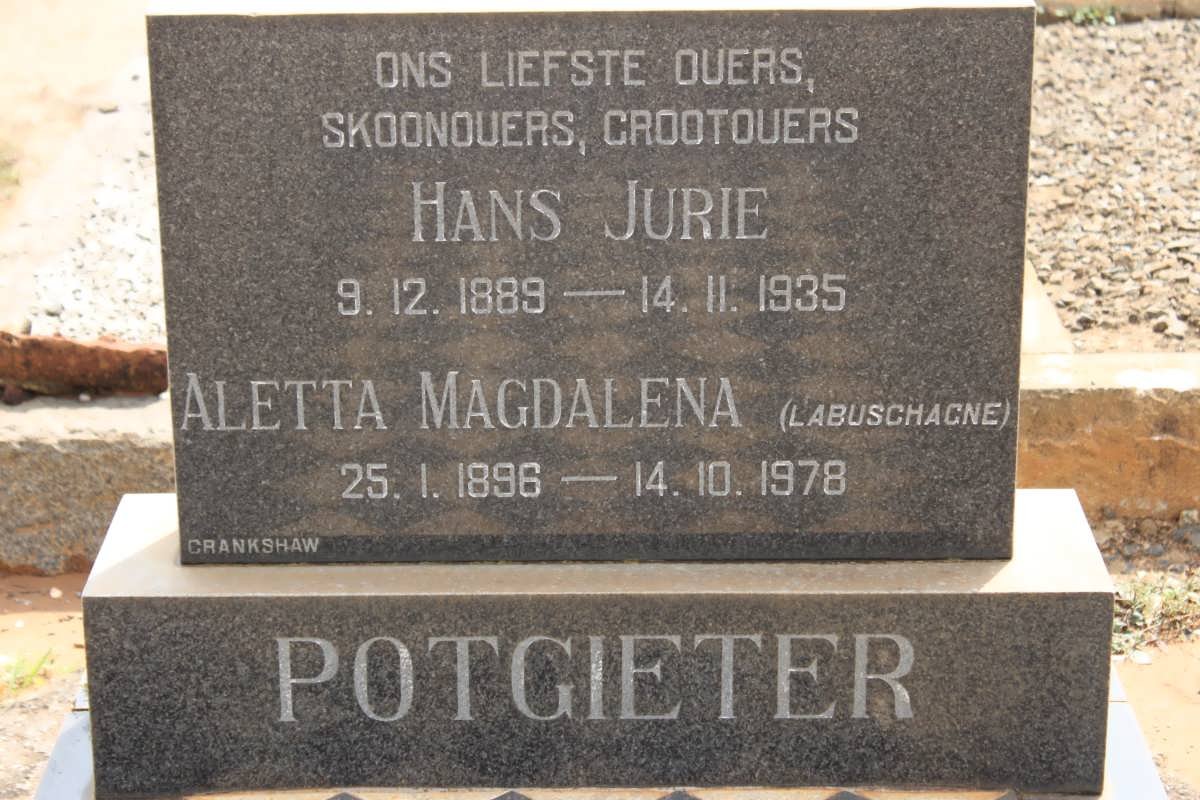 POTGIETER Hans Jurie 1889-1935 &amp; Aletta Magdalena LABUSCHAGNE 1896-1978