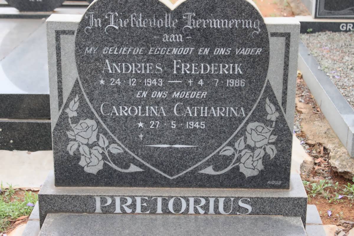 PRETORIUS Andries Frederik 1943-1986 &amp; Carolina Catharina 1945-