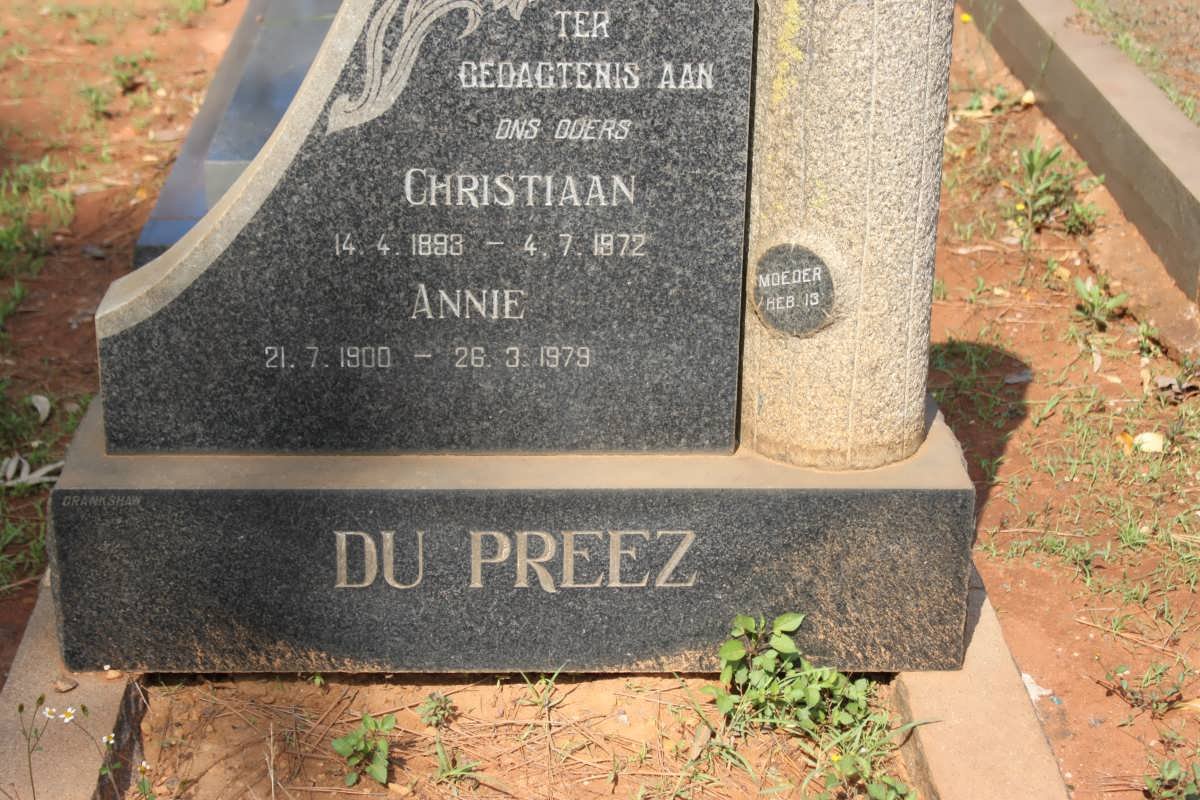 PREEZ Christiaan, du 1893-1972 &amp; Annie 1900-1979