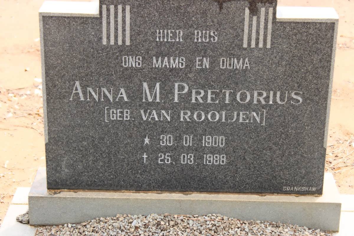 PRETORIUS Anna M. nee VAN ROOIJEN 1900-1988