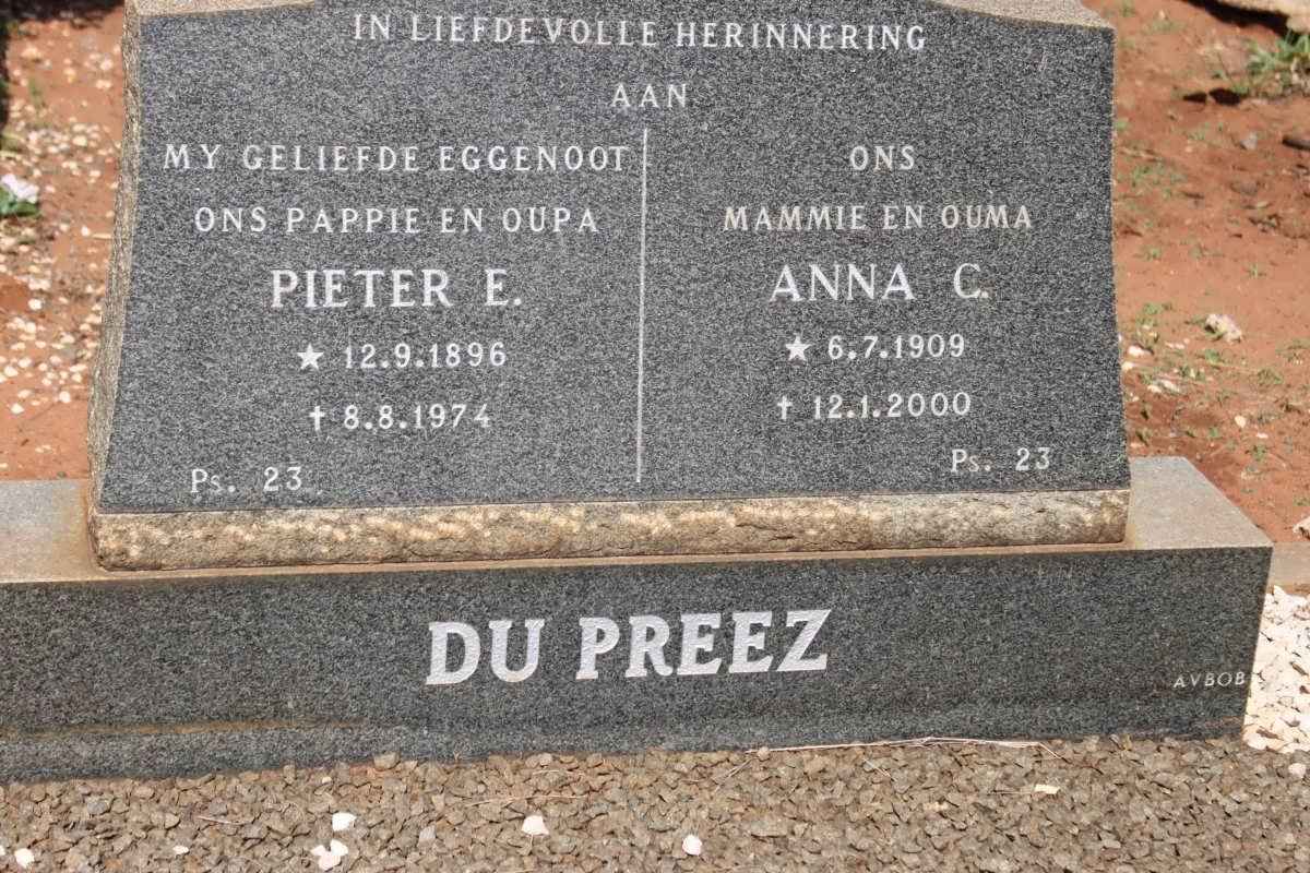 PREEZ Pieter E.,du 1896-1974 &amp; Anna C. 1909-2000
