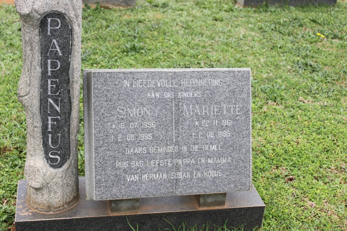 PAPENFUS Simon 1956-1995 &amp; Mariette 1961-1995