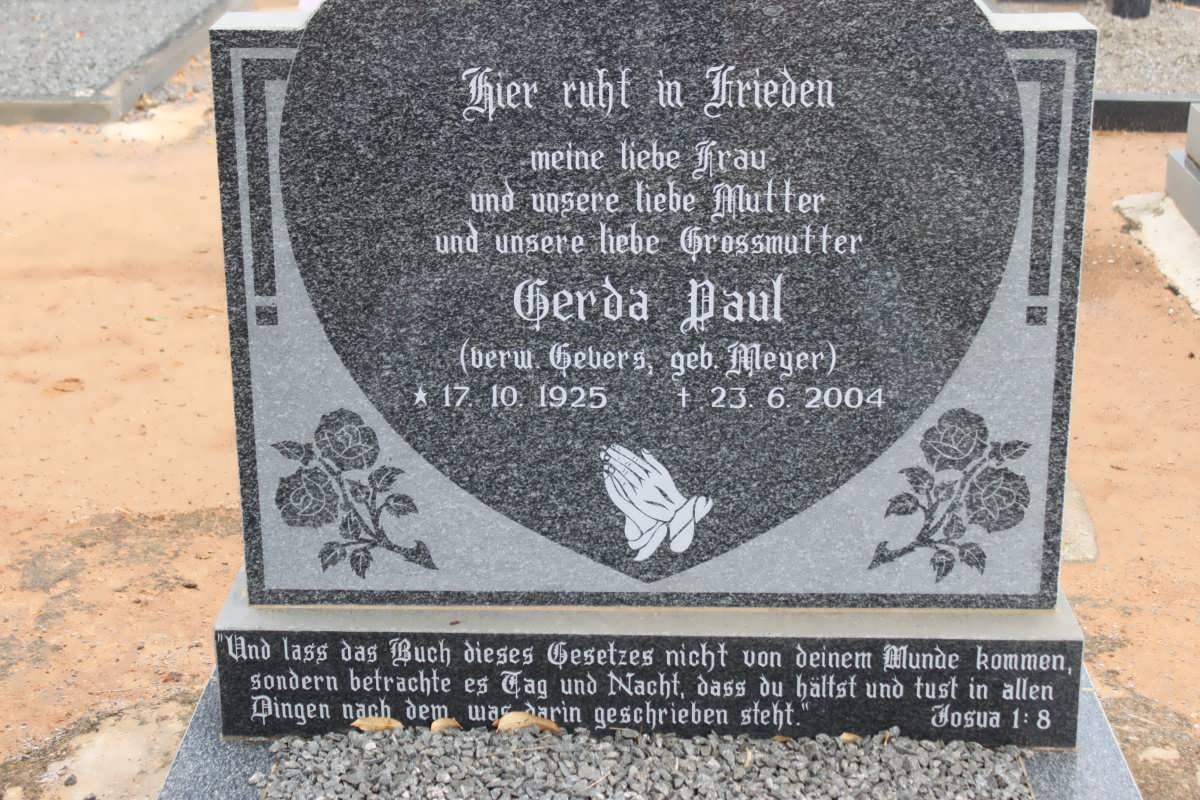 PAUL Gerda formerly GEVERS nee MEYER 1925-2004