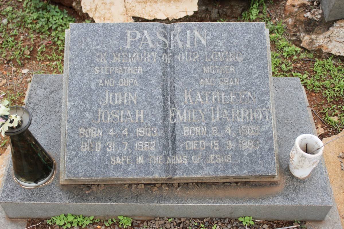 PASKIN John Josiah 1903-1982 &amp; Kathleen Emily Harriot 1909-198?