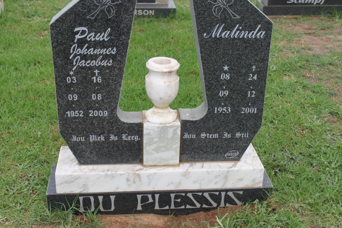 PLESSIS Paul Johannes Jacobus, du 1952-2009 &amp; Malinda 1953-2001