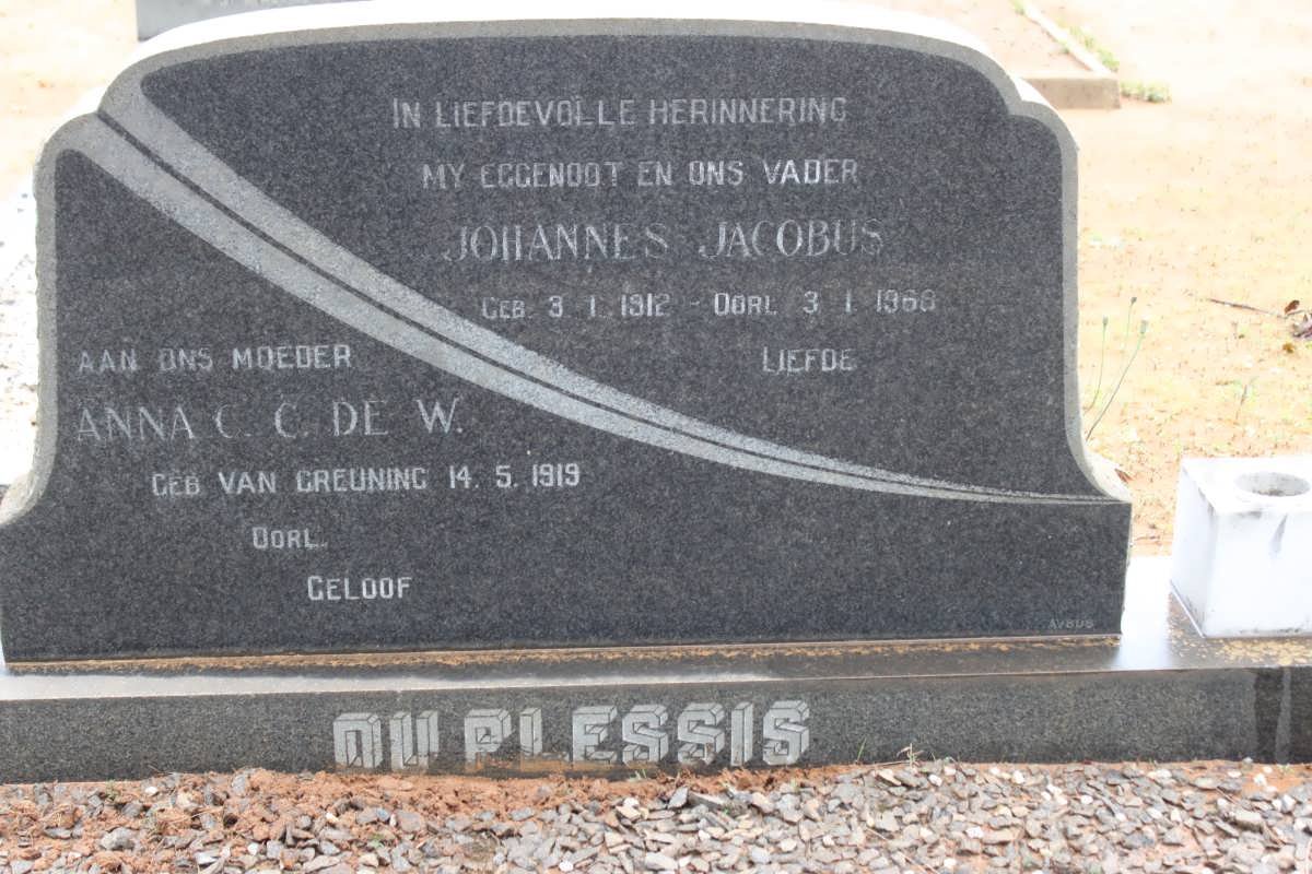 PLESSIS Johannes Jacobus, du 1912-1966 &amp; Anna C.C. de W. VAN GREUNING 1919-
