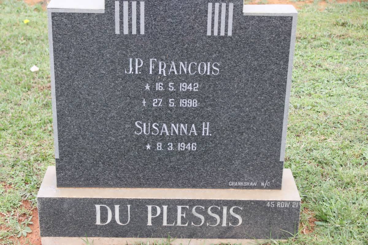 PLESSIS J.P. Francois, du 1942-1998 &amp; Susanna H. 1946-