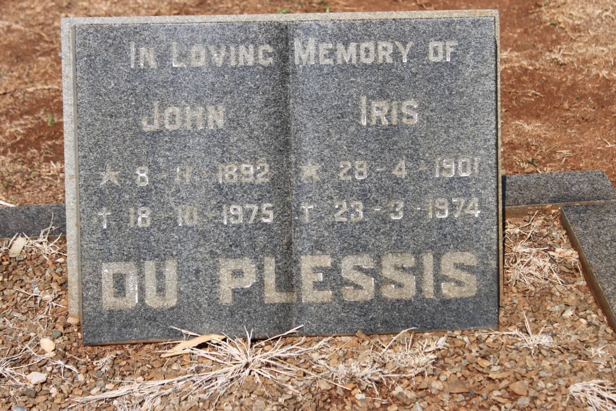 PLESSIS John, du 1892-1975 &amp; Iris 1901-1974
