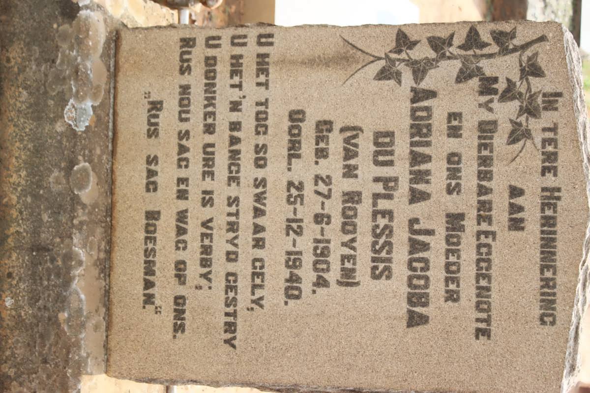 PLESSIS Adriana Jacoba, du nee VAN ROOYEN 1904-1940