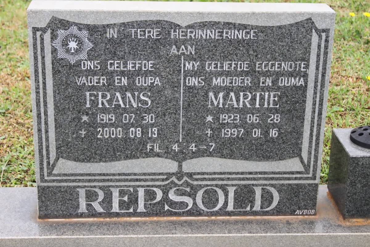 REPSOLD Frans 1919-2000 &amp; Martie 1923-1997