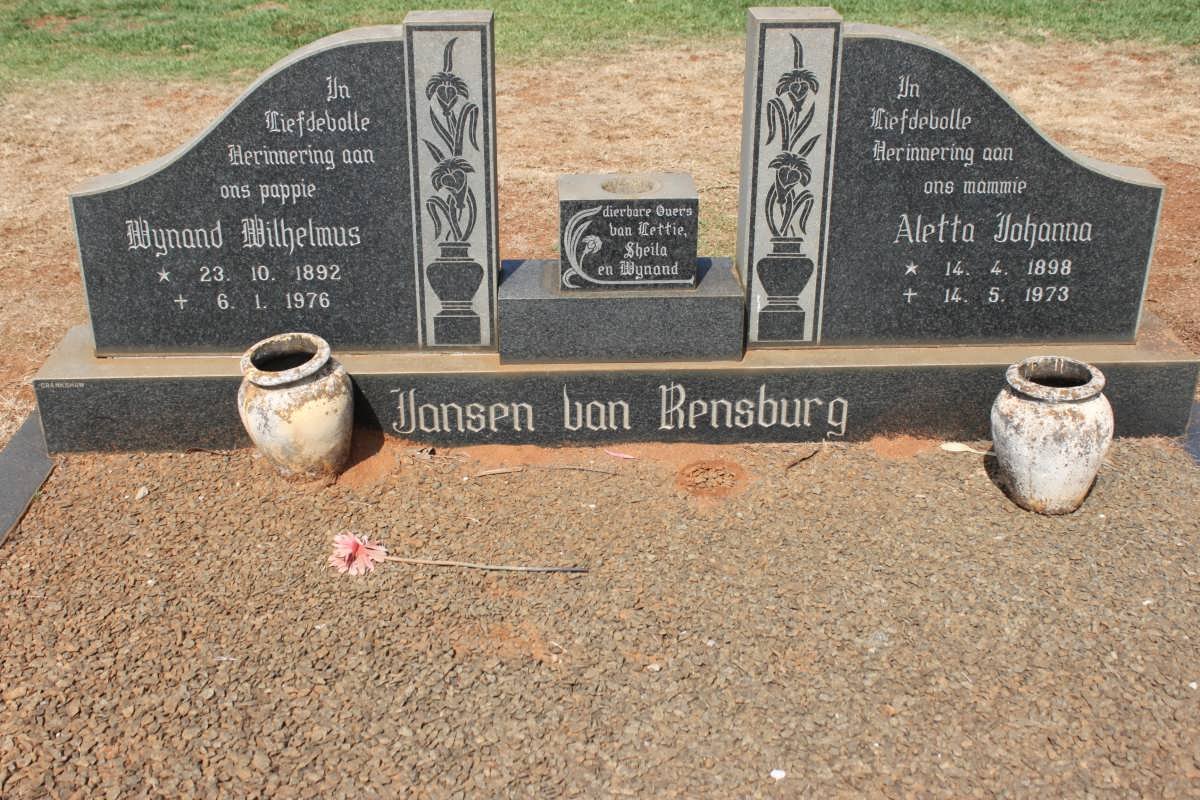 RENSBURG Wynand Wilhelmus, Jansen van 1892-1976 &amp; Aletta Johanna 1898-1973