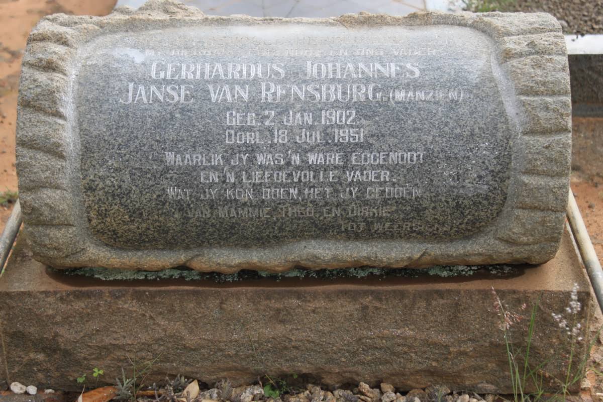 RENSBURG Gerhardus Johannes, Janse van 1902-1951