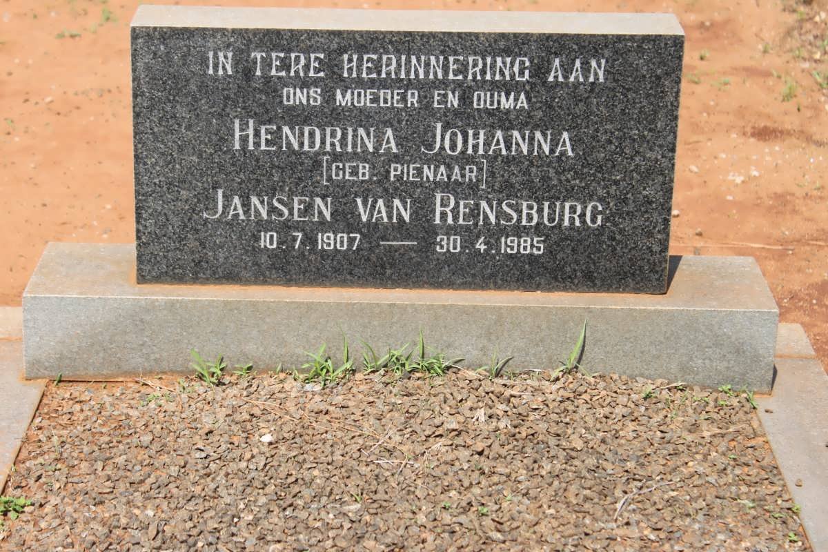 RENSBURG Hendrina Johanna, Jansen van nee PIENAAR 1907-1985