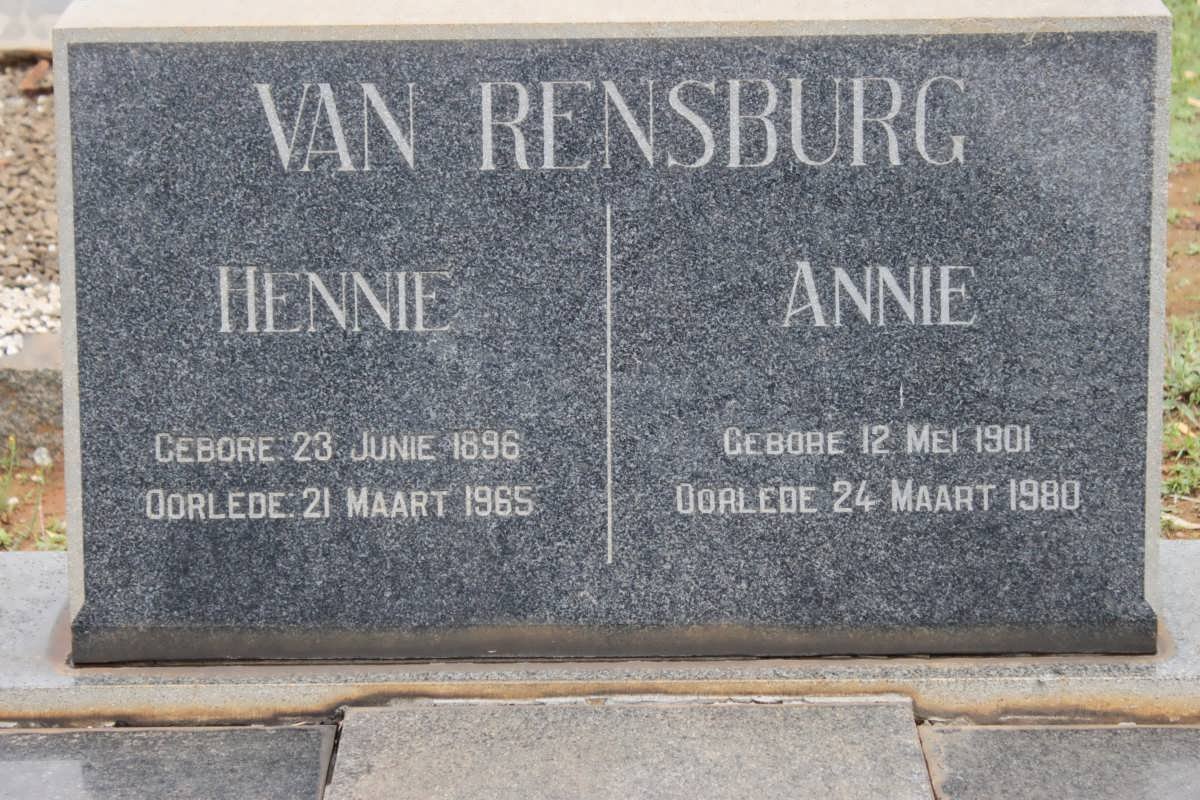 RENSBURG Hennie, van 1896-1965 &amp; Annie 1901-1980