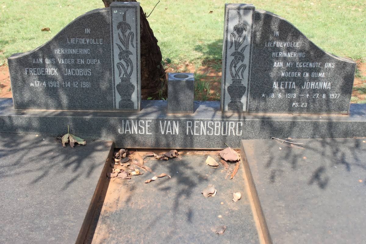 RENSBURG Frederick Jacobus, Janse van 1909-1981 &amp; Aletta Johanna 1913-1977