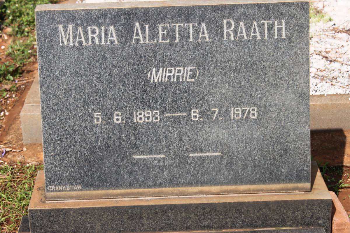 RAATH Maria Aletta 1893-1978