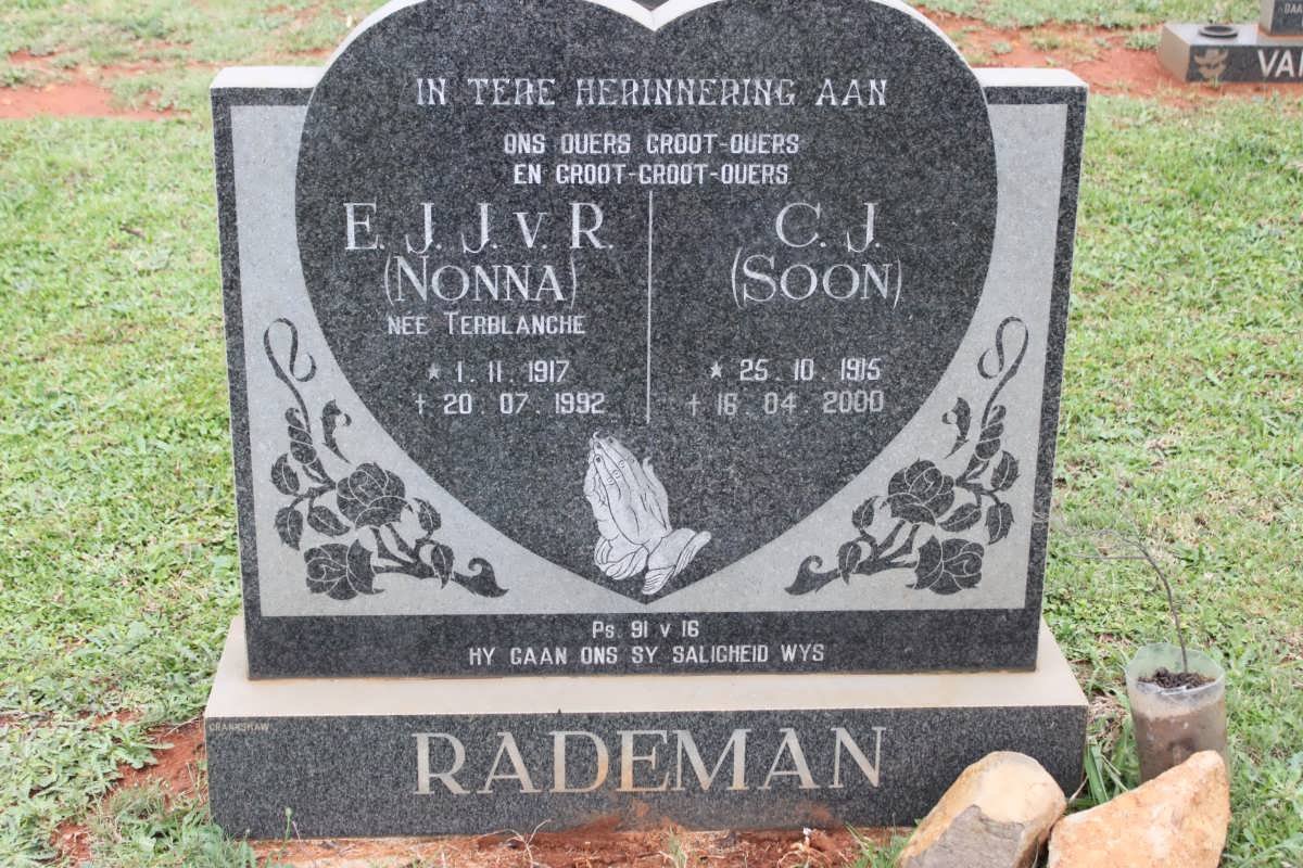 RADEMAN C.J. 1915-2000 &amp; E.J.J.v R. TERBLANCHE 1917-1992
