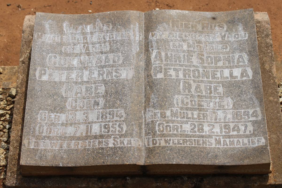 RABE Coenraad Peter Ernst 1894-1955 &amp; Annie Sophia Petronella MULLER 1894-1947