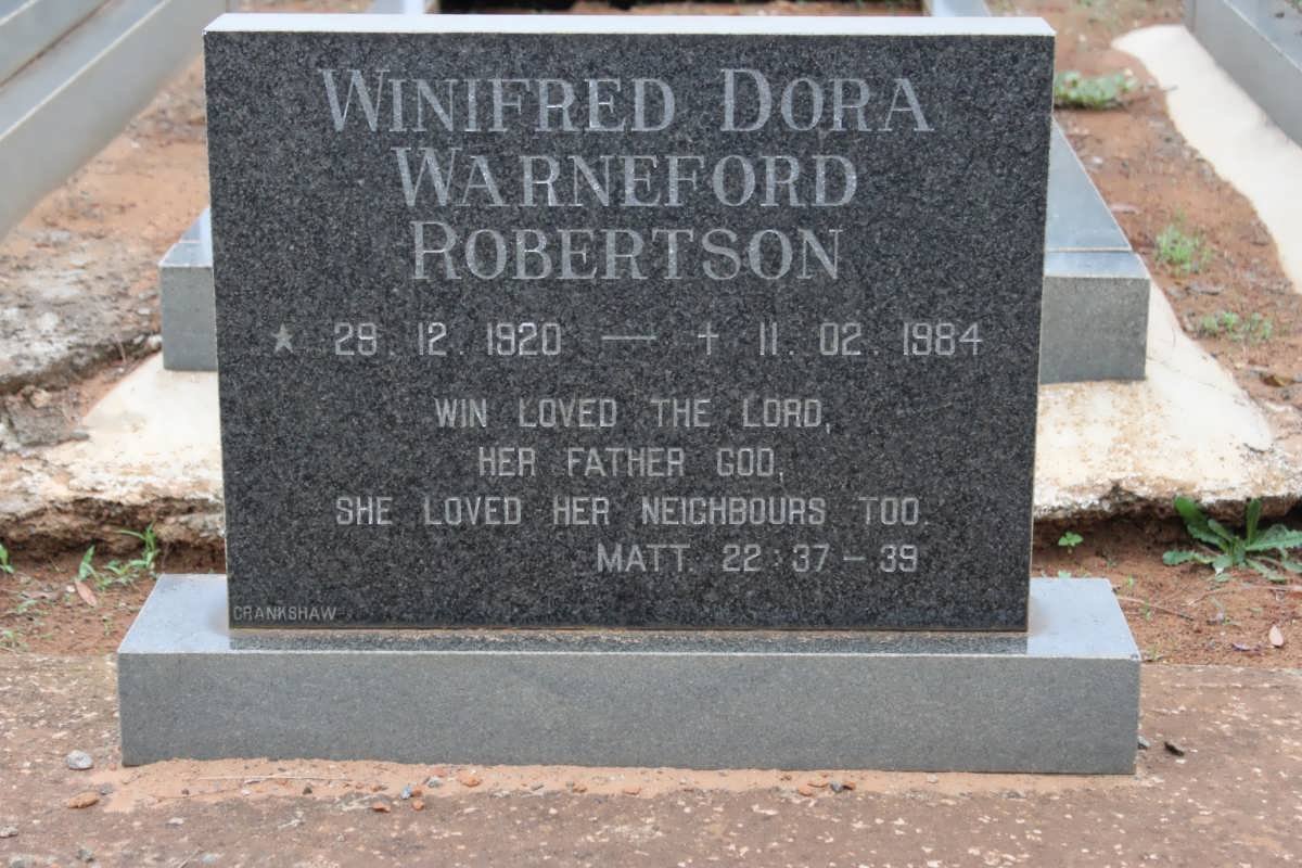 ROBERTSON Winifred Dora Warneford 1920-1984