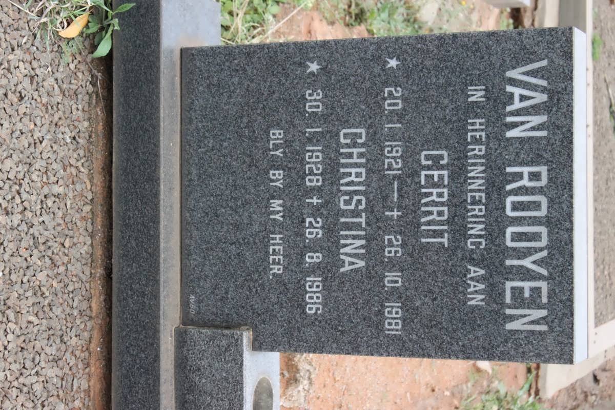 ROOYEN Gerrit, van 1921-1981 &amp; Christina 1928-1986