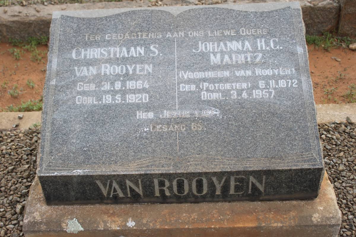ROOYEN Christiaan S., van 1864-1920 &amp; Johanna H. G. MARITZ formerly VAN ROOYEN nee POTGIETER 1872-1957