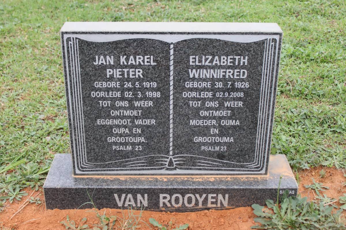 ROOYEN Jan Karel Pieter, van 1919-1998 &amp; Elizabeth Winnifred 1926-2008