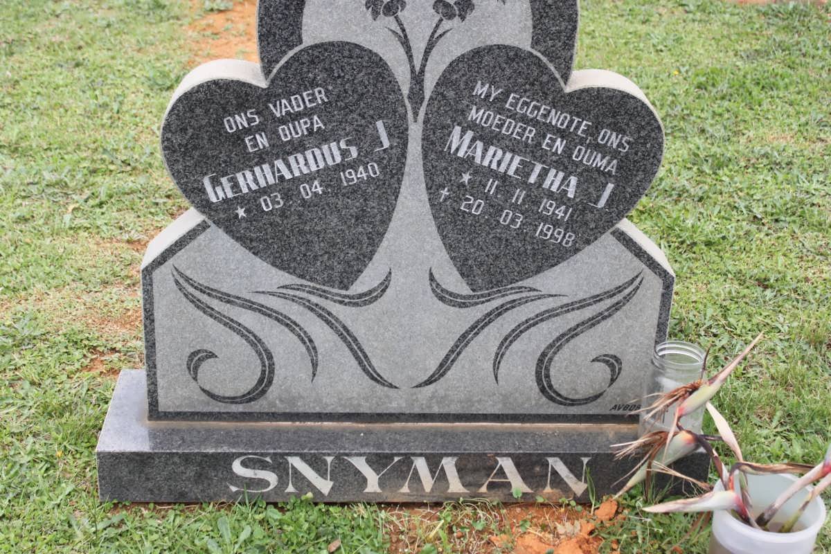 SNYMAN Gerhardus J. 1940- &amp; Marietha J. 1941-1998