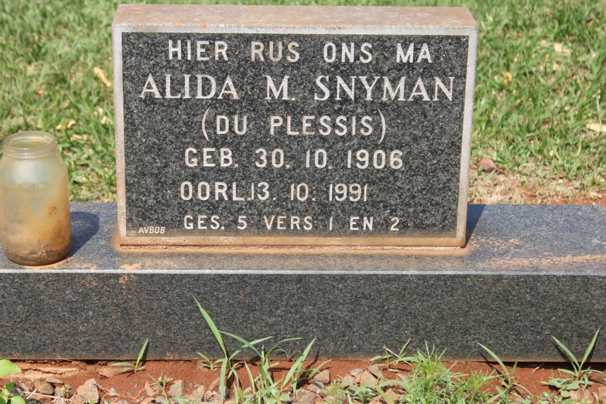 SNYMAN Alida M. nee DU PLESSIS 1906-1991