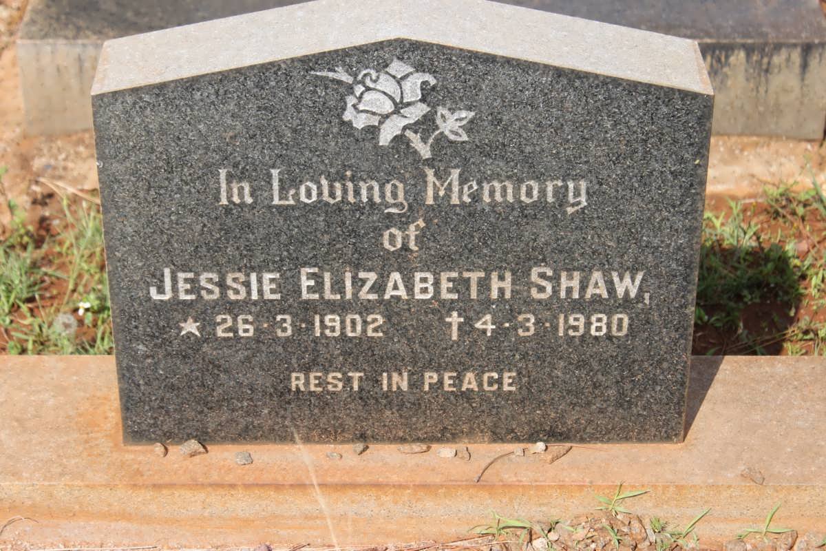 SHAW Jessie Elizabeth 1902-1980