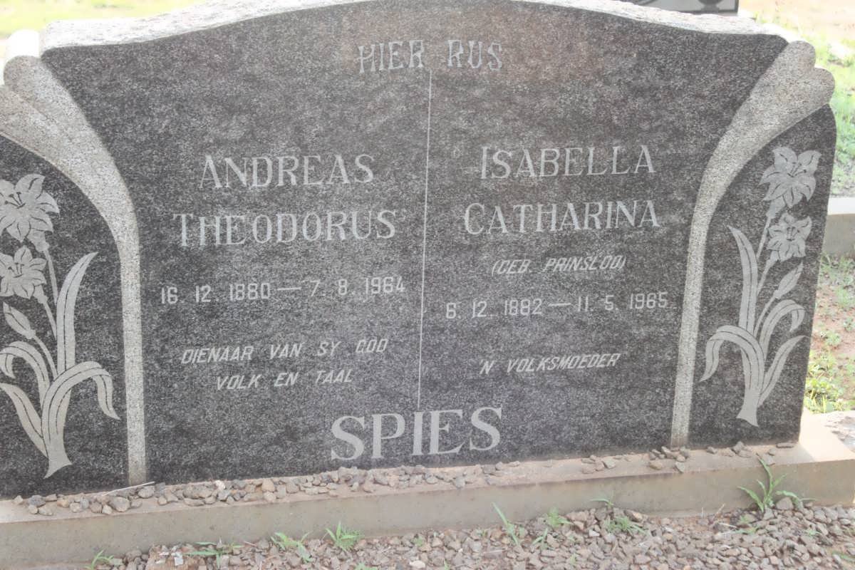 SPIES Andreas Theodorus 1880-1964 &amp; Isabella Catharina PRINSLOO 1882-1965
