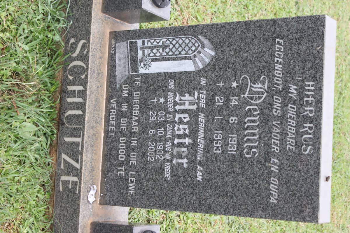 SCHUTZE Dennis 1931-1993 &amp; Hester 1932-2002
