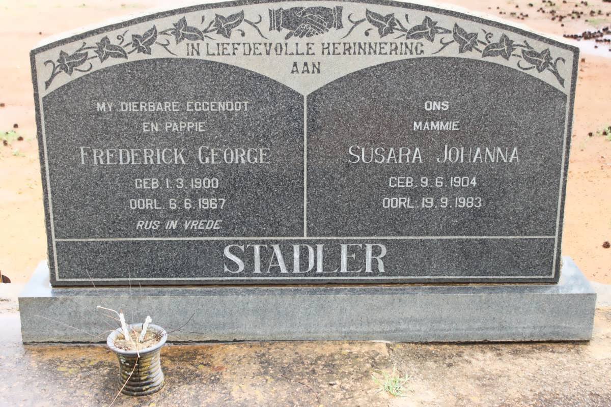 STADLER Frederick George 1900-1967 &amp; Susara Johanna 1904-1983