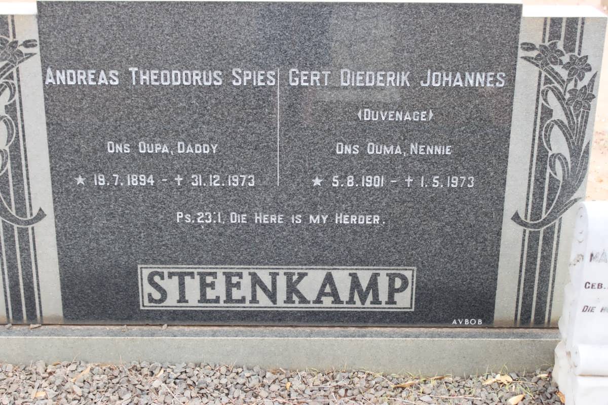 STEENKAMP Andreas Theodorus Spies 1894-1973 &amp; Gert Diederik Johannes DUVENHAGE 1901-1973