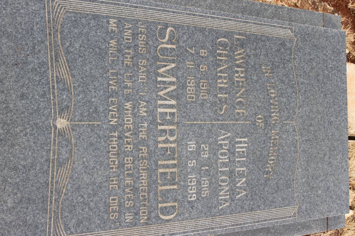 SUMMERFIELD Lawrence Charles 1910-1980 &amp; Helena Apollonia 1915-1999