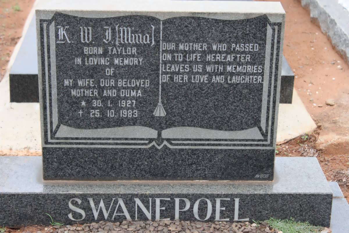 SWANEPOEL K.W.J. nee TAYLOR 1927-1983