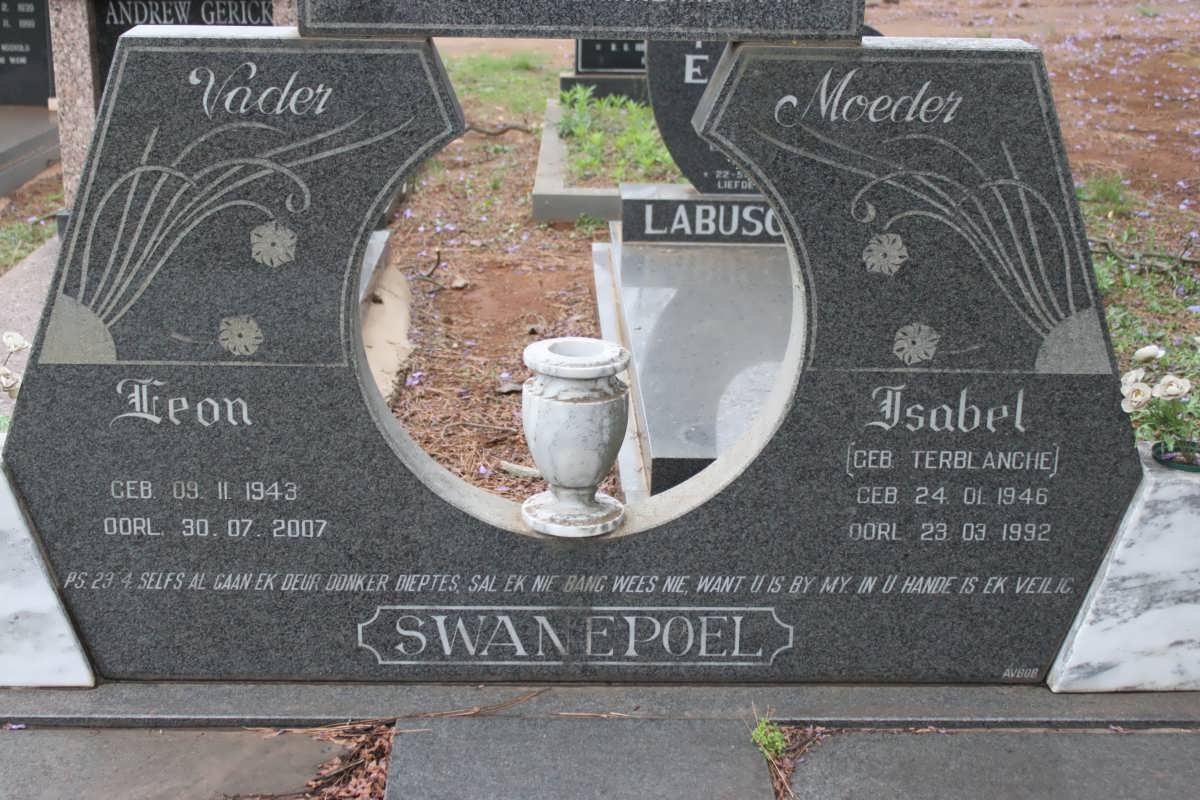 SWANEPOEL Leon 1943-2007 &amp; Isabel TERBLANCHE 1946-1992